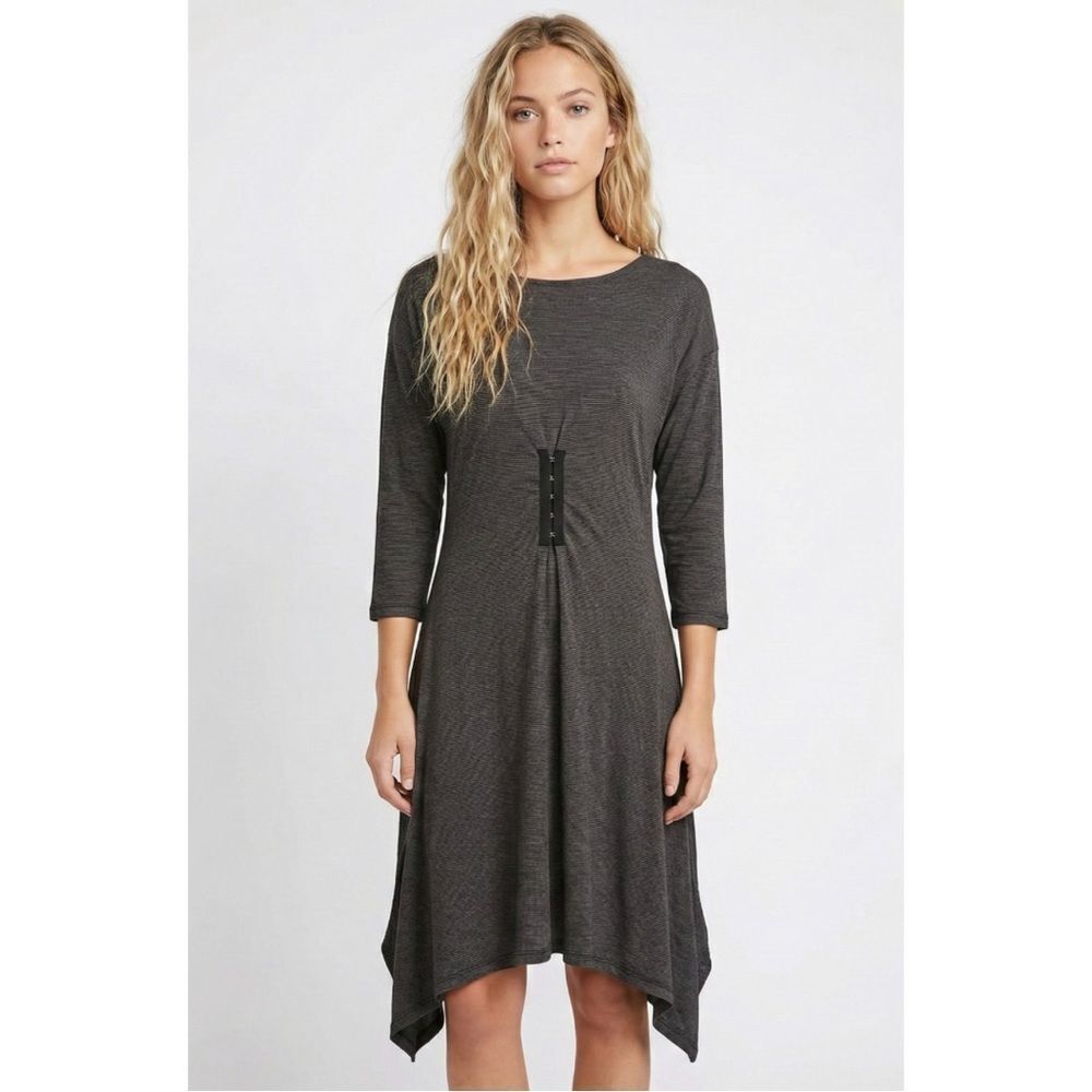 Masai Clothing Company Asymmetrical Dress Small Medium Brown Striped Scandi